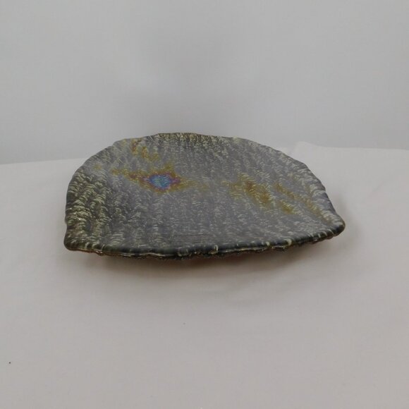 Pomegranate Romos Amber Console Serving Dish Pearlized Gold Glass 14" x 9.5" - Picture 11 of 11